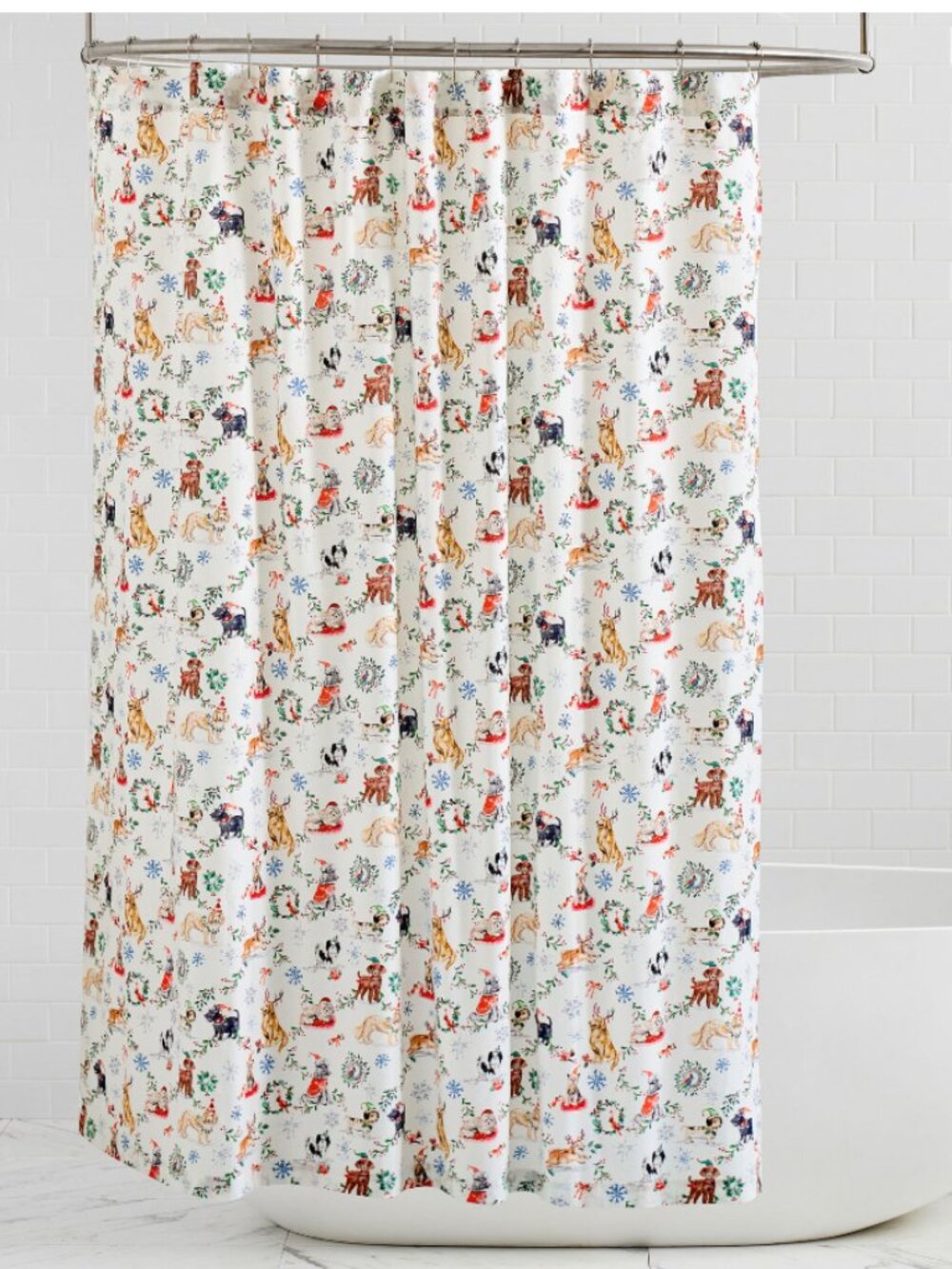 Pottery Barn Christmas Dogs Shower Curtain